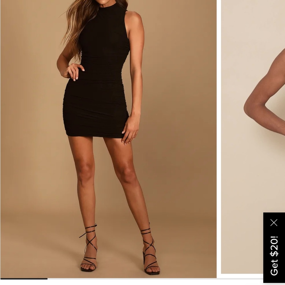 Lulu’s Modern Movement Black Mesh Ruched Mock Neck Mini Dress
